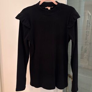 Womens Black Ruffle Shoulder Long-Sleeve Top Size M